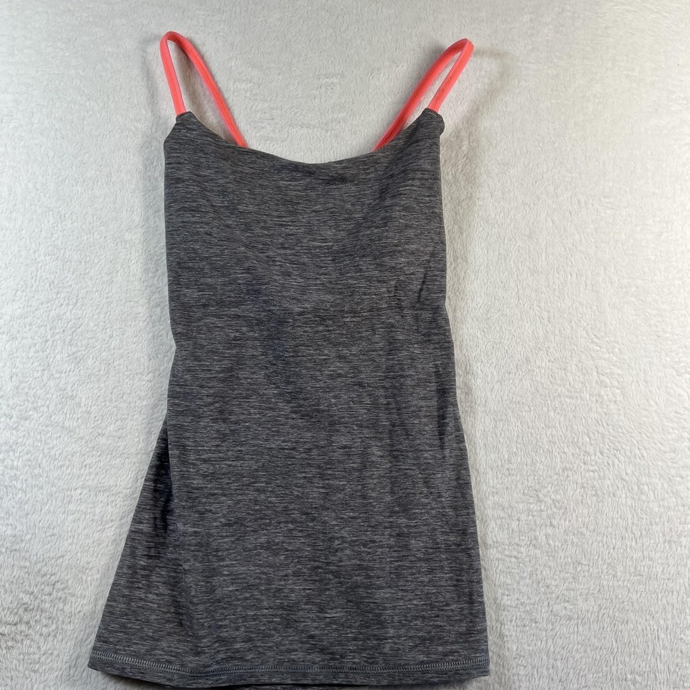 Lululemon Tank Top Womens 2 Gray Pink Strappy Open Back Built In Bra Yoga Gym